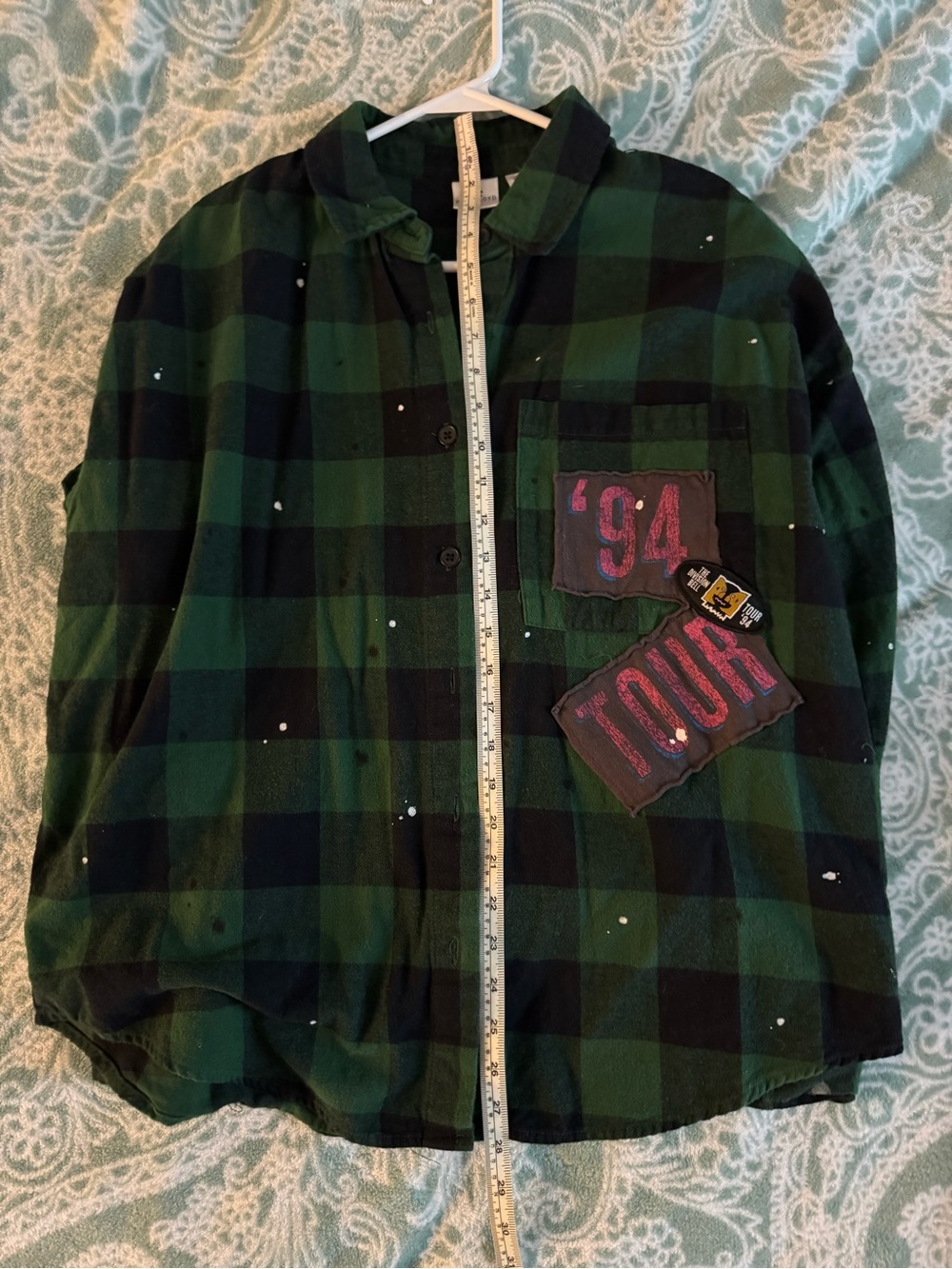 NWOT! Pink Floyd Green & Black Plaid Tour Patch Flannel Shirt - Medium - Picture 6 of 6